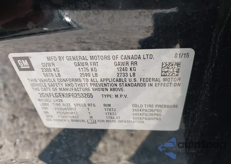 2015 Chevrolet Equinox 2Lt z USA, uszkodzony, nr VIN 2GNFLGEK0F6253265